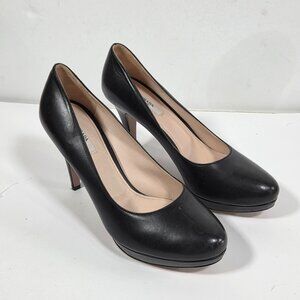 Prada Milano Black Leather Platform Pumps Heels Round Toe Classic Size 39.5 US 9